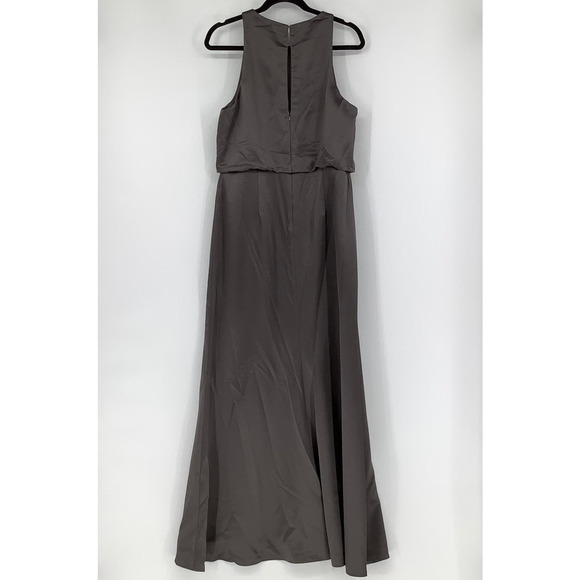 NEW! Dessy Collection Size 12 Charmeuse Trumpet Gown Caviar Gray $242 msrp J2-9 - Picture 4 of 10